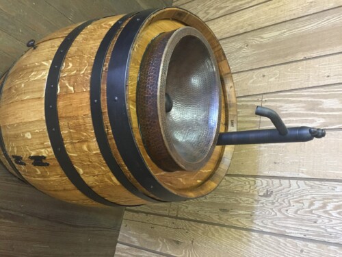 Wine Barrel Vanity with Hammered Copper Sink 10