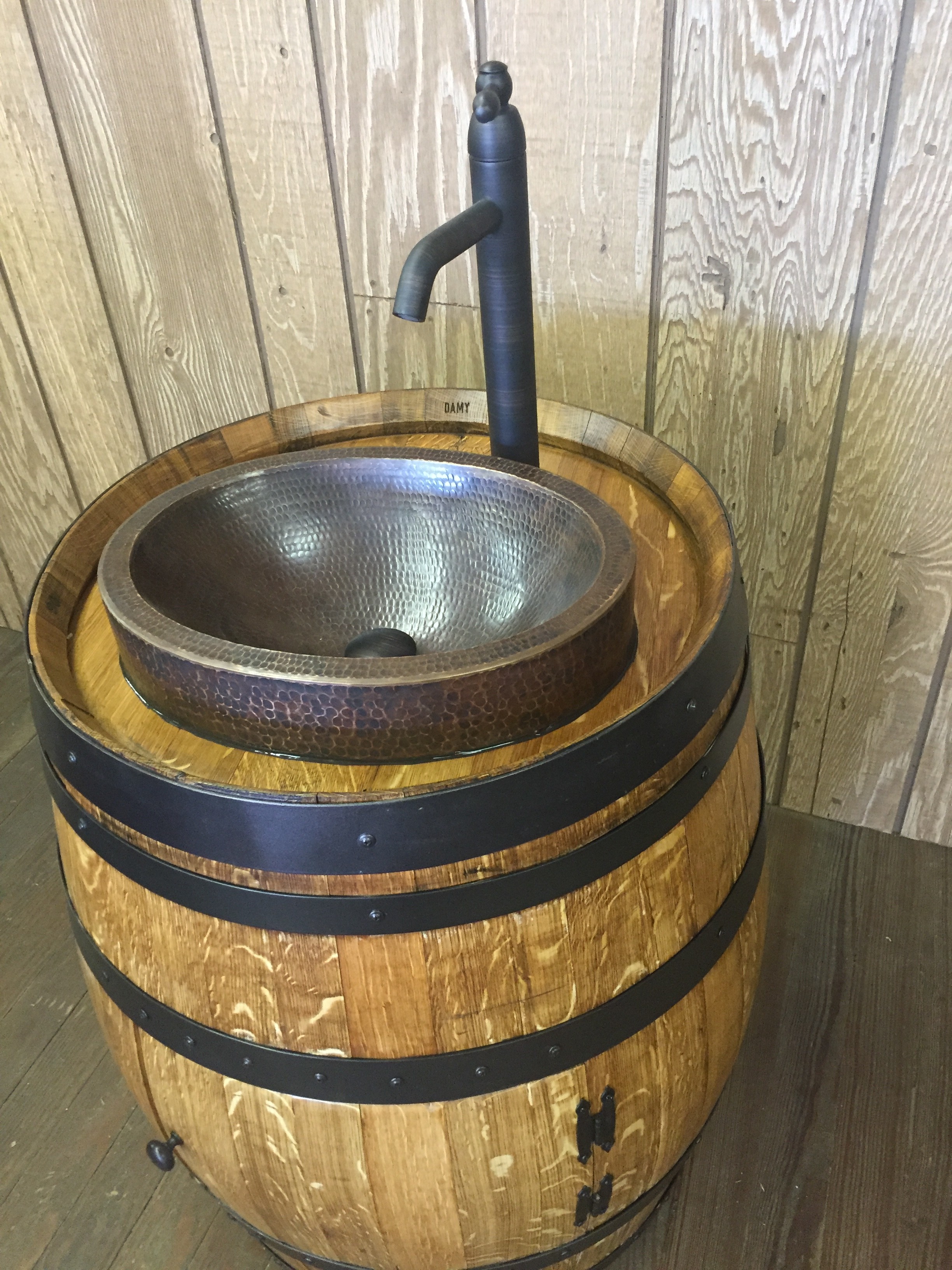 Wine Barrel Vanity With Hammered Copper Sink