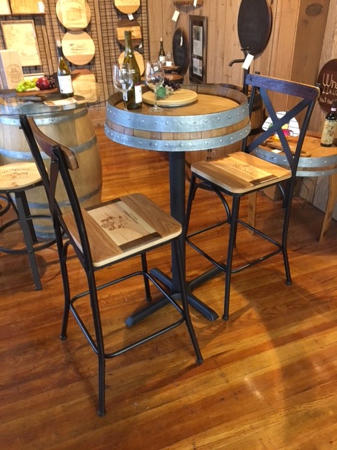 wine barrel bar stool and table