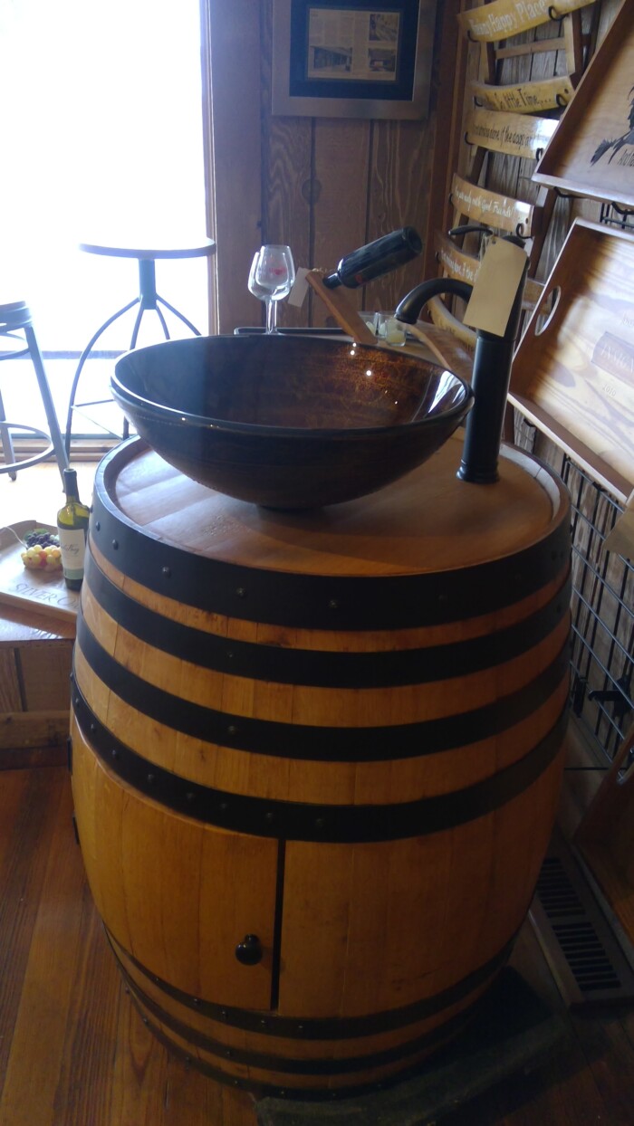 Wine Barrel Vanity with Glass Vessel Sink 2
